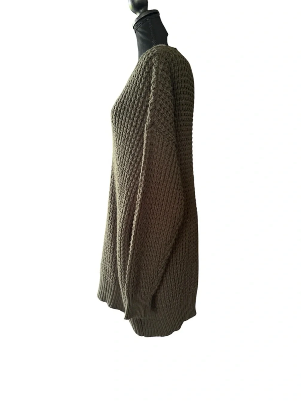 Olive Green Waffle Knit Women's Sweater